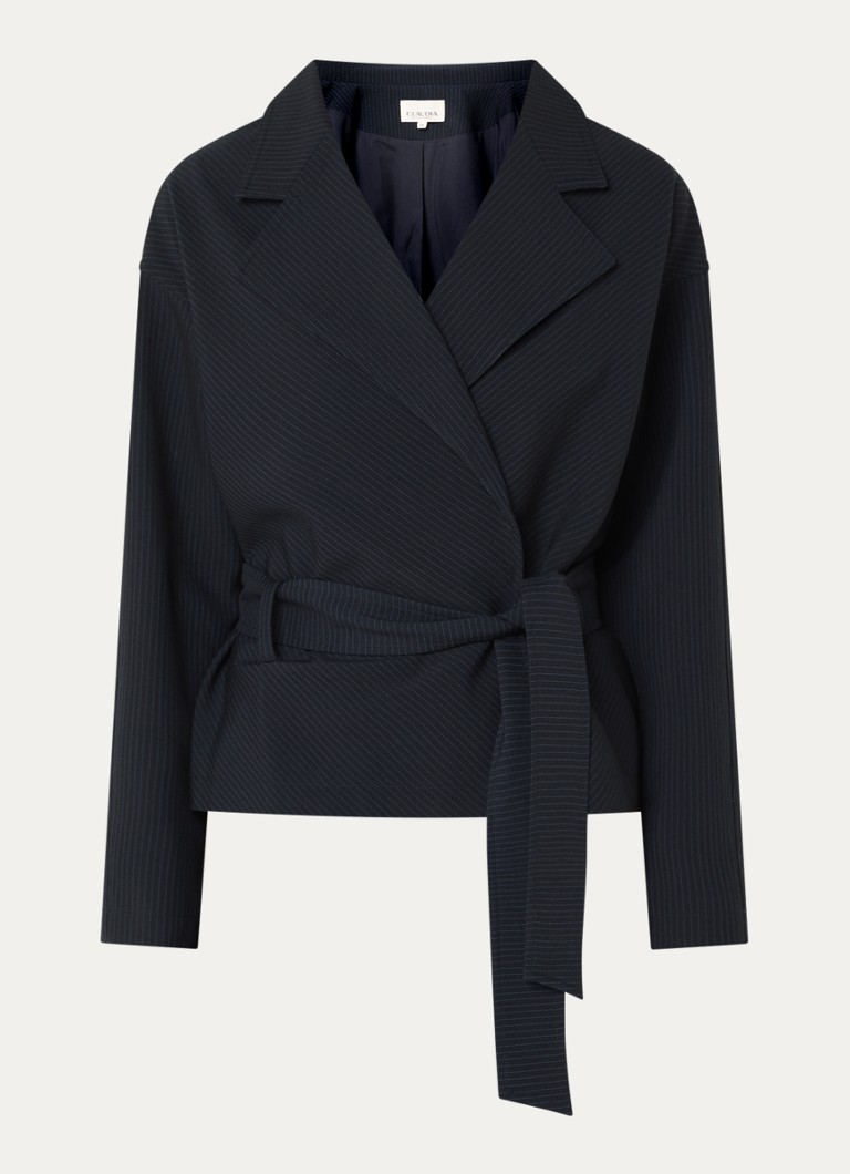 Claudia Sträter Dames Blazer met krijtstreep en strikceintuur in de kleur Donkerblauw