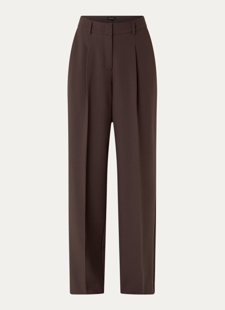 Claudia Sträter Dames High waist straight fit pantalon met steekvakken en persplooi in de kleur Donkerbruin