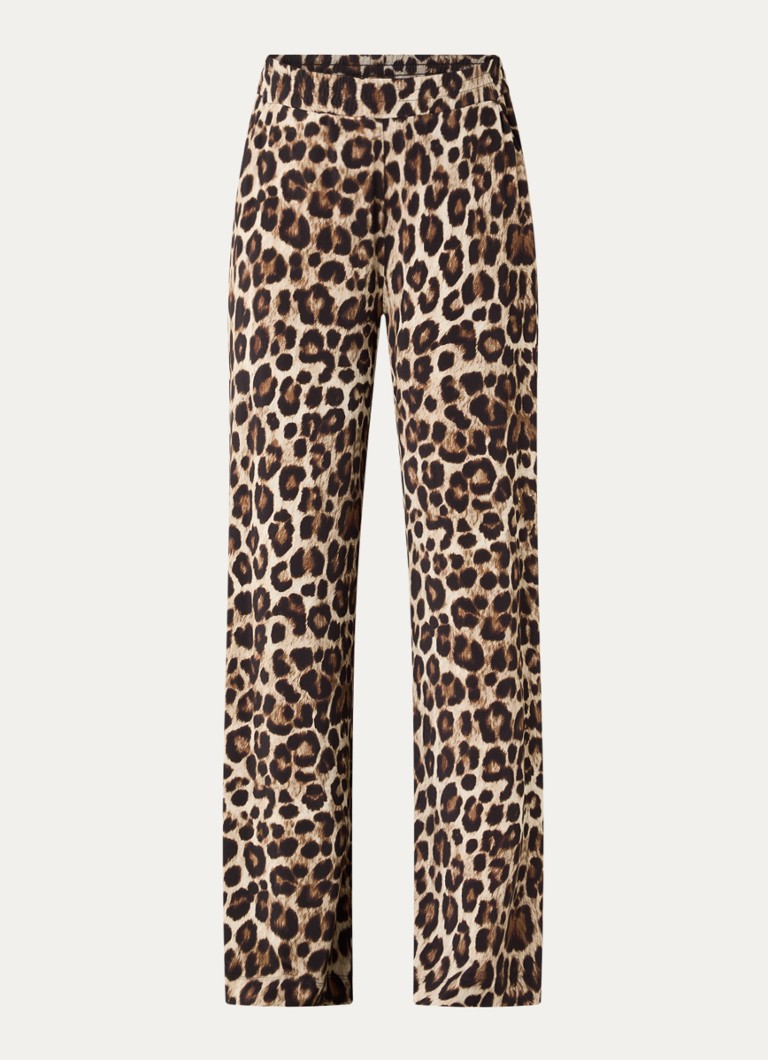 Claudia Sträter Dames Mid waist loose fit broek met steekzakken en panterprint in de kleur Camel