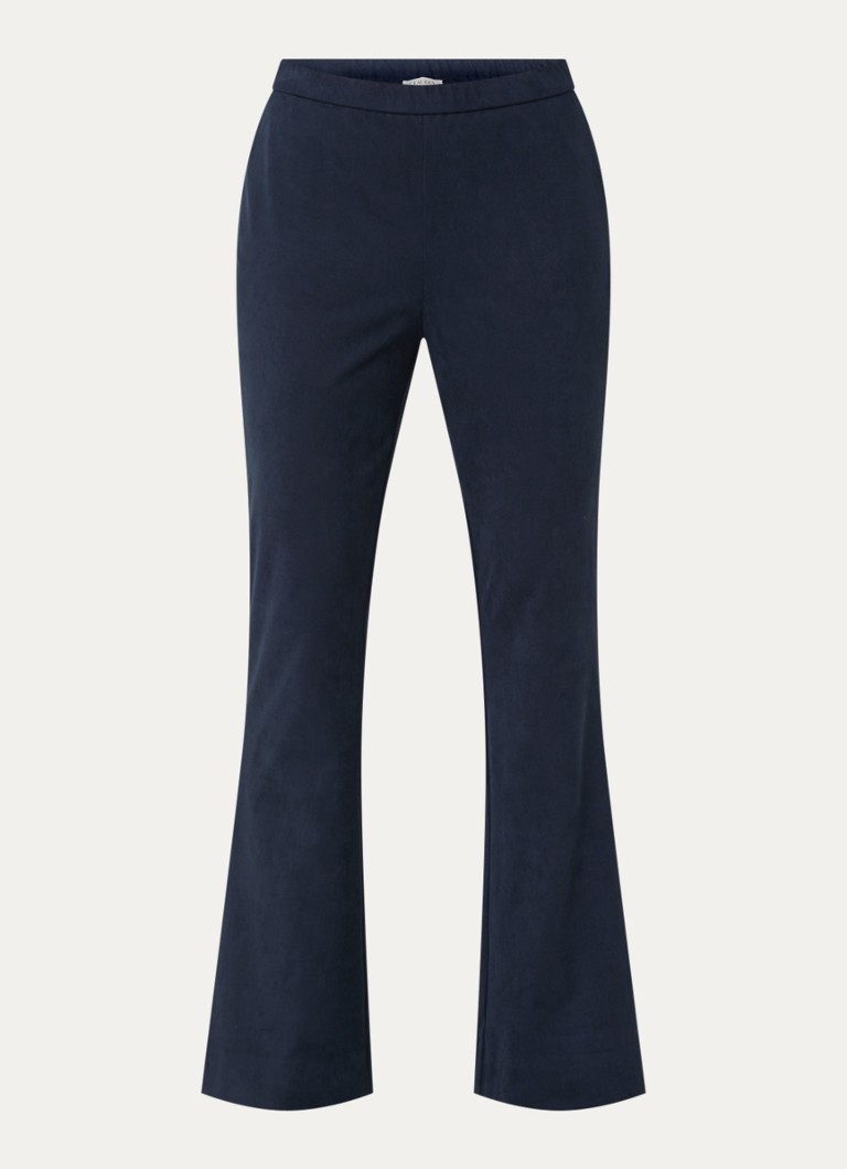 Claudia Sträter Dames High waist bootcut fit broek van imitatiesuède in de kleur Donkerblauw