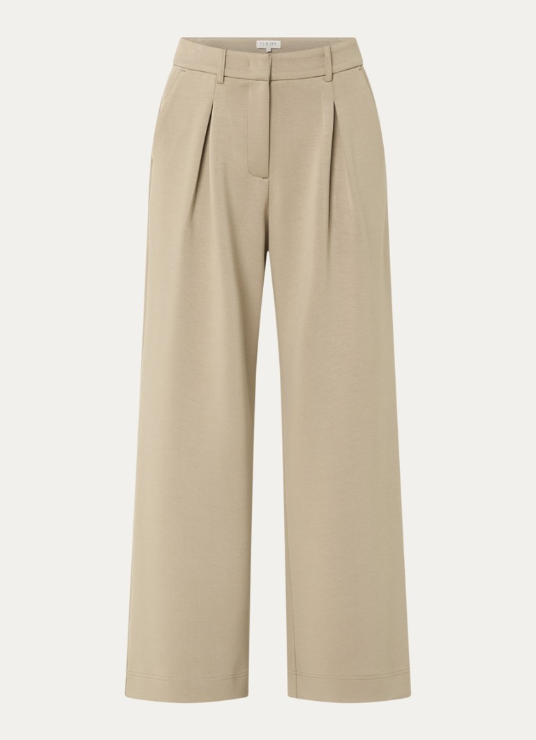 Claudia Sträter Dames High waist loose fit pantalon van sweatstof in de kleur Zand