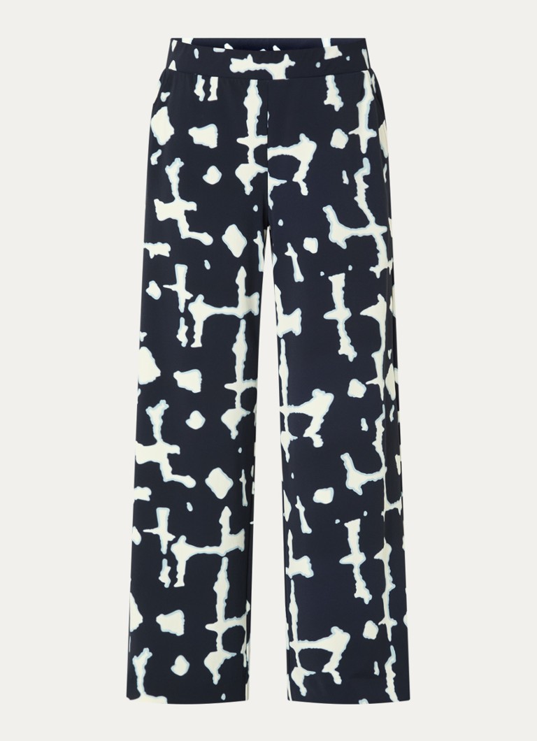 Claudia Sträter Dames High waist wide fit pantalon met print in de kleur Donkerblauw