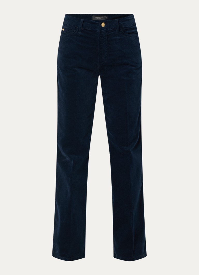 Claudia Sträter Dames High waist flared fit broek van fluweel met steekzakken in de kleur Donkerblauw