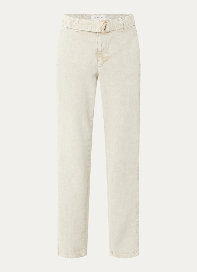 Claudia Sträter Dames Mid waist straight fit jeans met gekleurde wassing en ceintuur in de kleur Creme