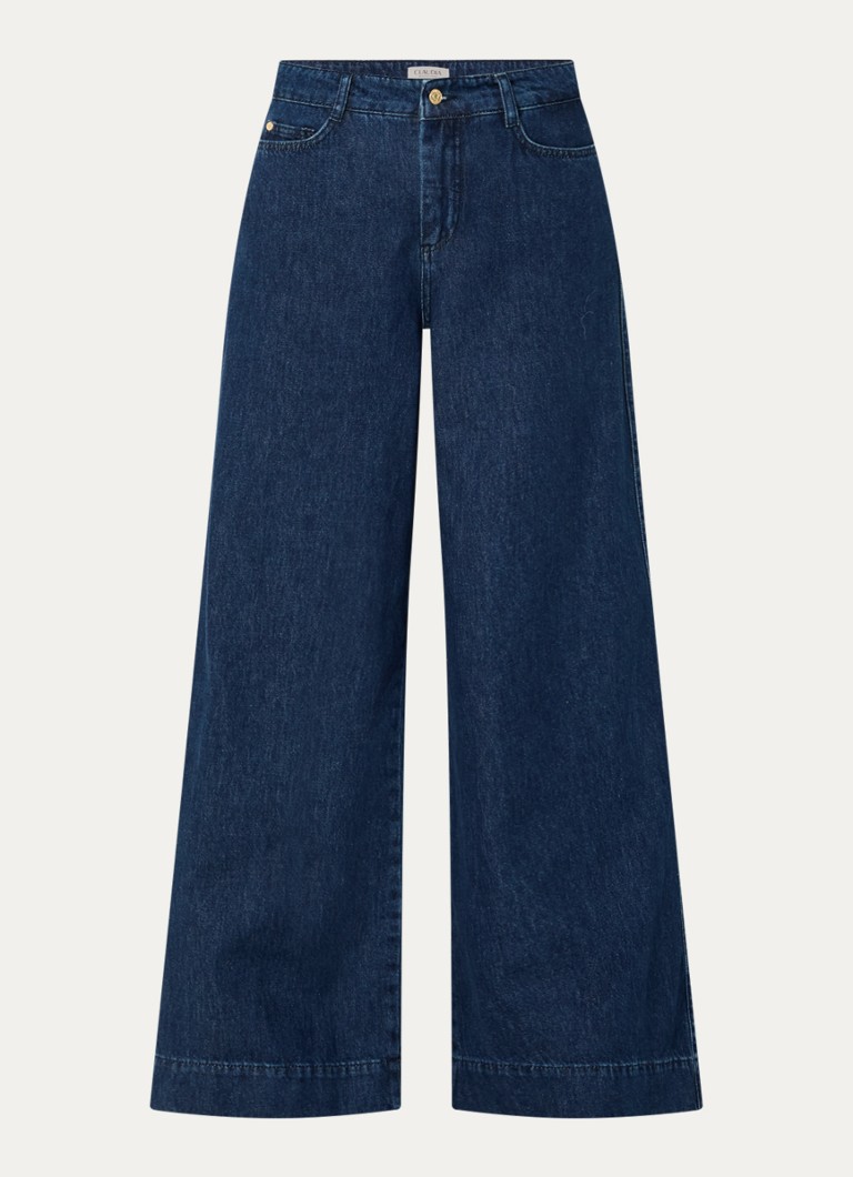 Claudia Sträter Dames High waist wide leg jeans met donkere wassing in de kleur Donkerblauw