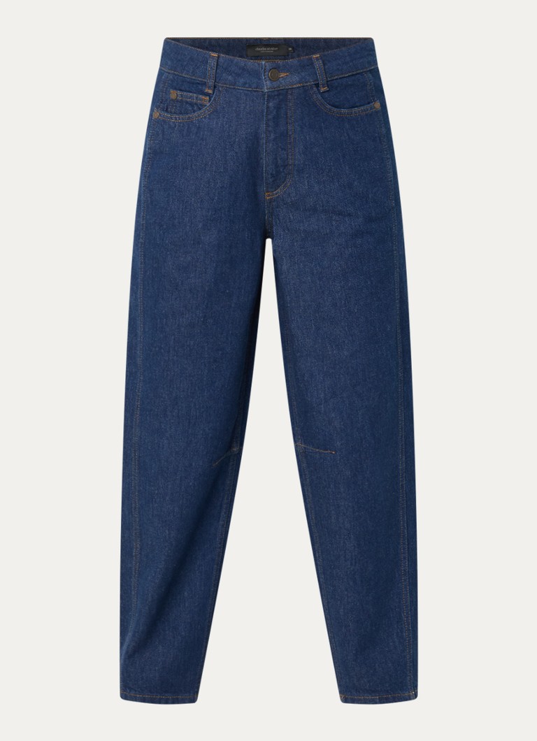 Claudia Sträter Dames High waist tapered jeans met donkere wassing in de kleur Indigo