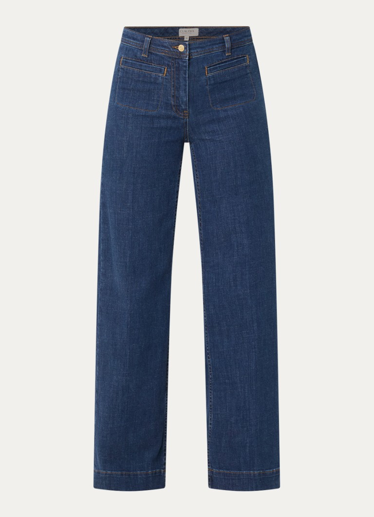 Claudia Sträter Dames High waist wide leg jeans met opgestikte zakken in de kleur Indigo