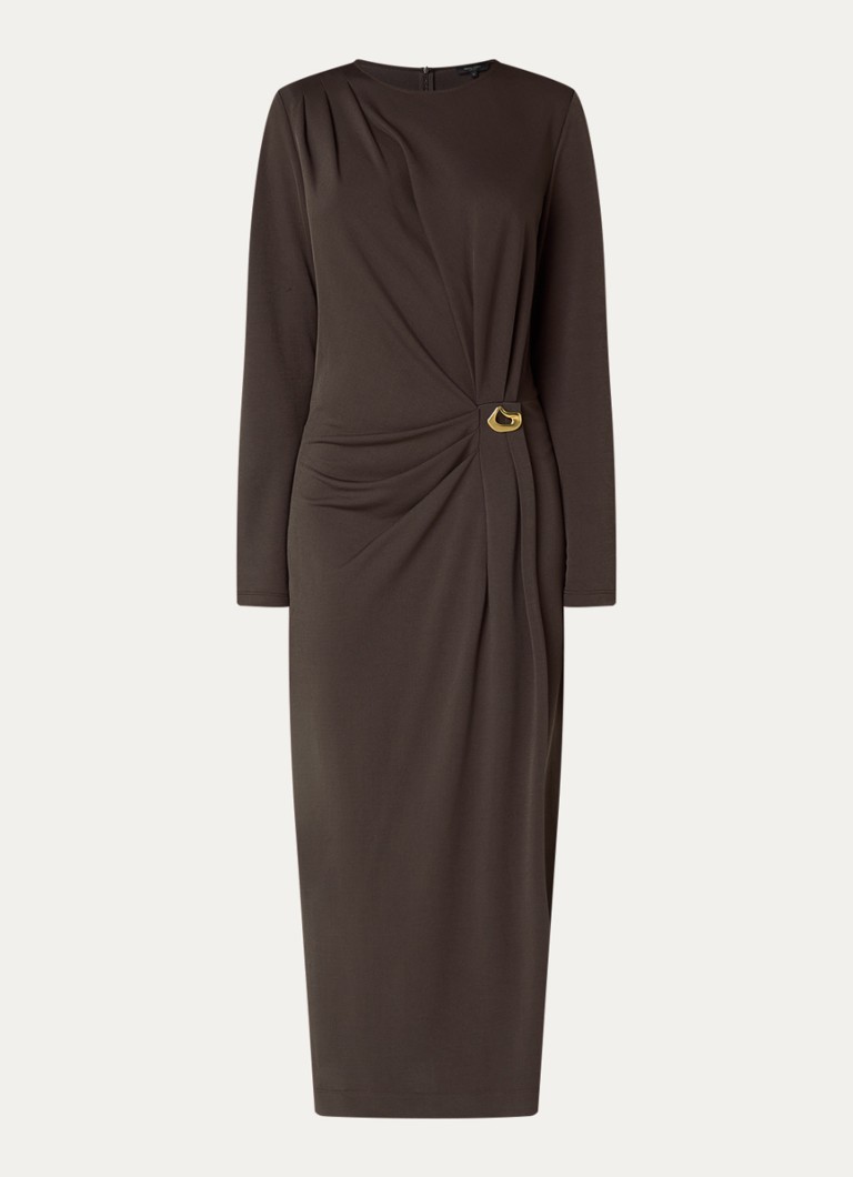 Claudia Sträter Dames Asymmetrische maxi kokerjurk met plooidetail in de kleur Hazelnootbruin