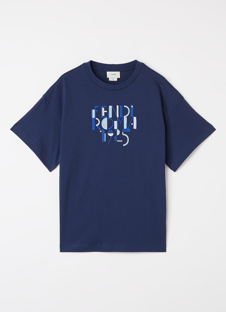 Fendi Jongens T-shirt met logoprint in de kleur Donkerblauw, maat: 8A=128