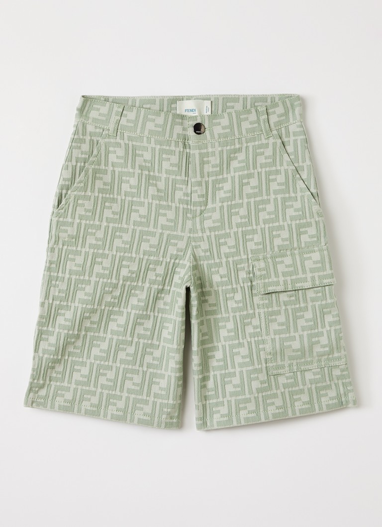 Fendi Jongens Straight fit korte broek met logoborduring in de kleur Lindegroen, maat: 8J=128
