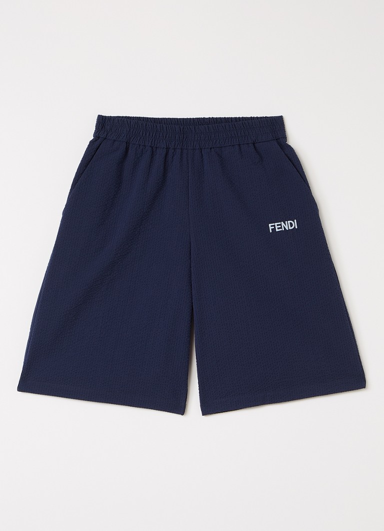 Fendi Jongens Wide fit korte broek met logoborduring in de kleur Donkerblauw, maat: 12+=164