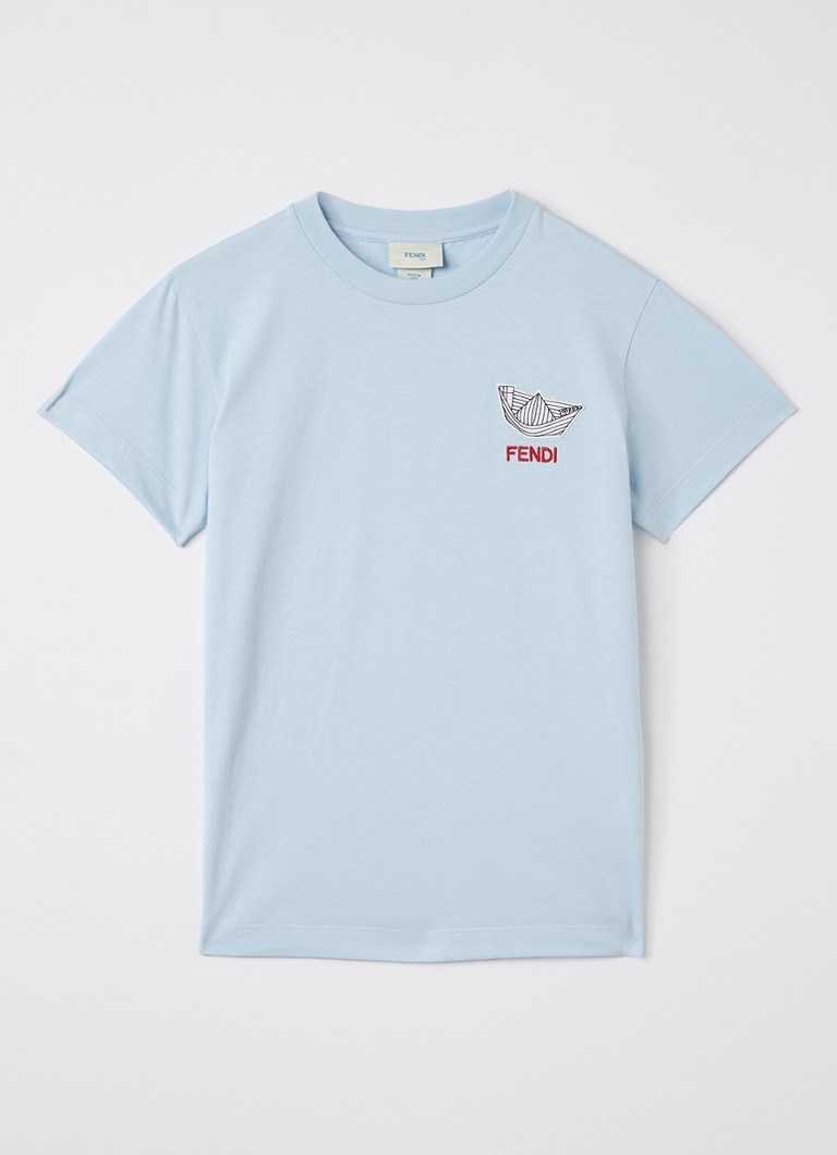 Fendi Jongens Tinto T-shirt met logoborduring in de kleur Lichtblauw, maat: 12+=164