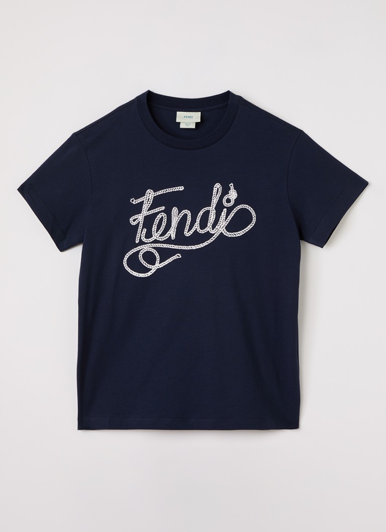 Fendi Jongens T-shirt met logoprint in de kleur Donkerblauw, maat: 12+=164