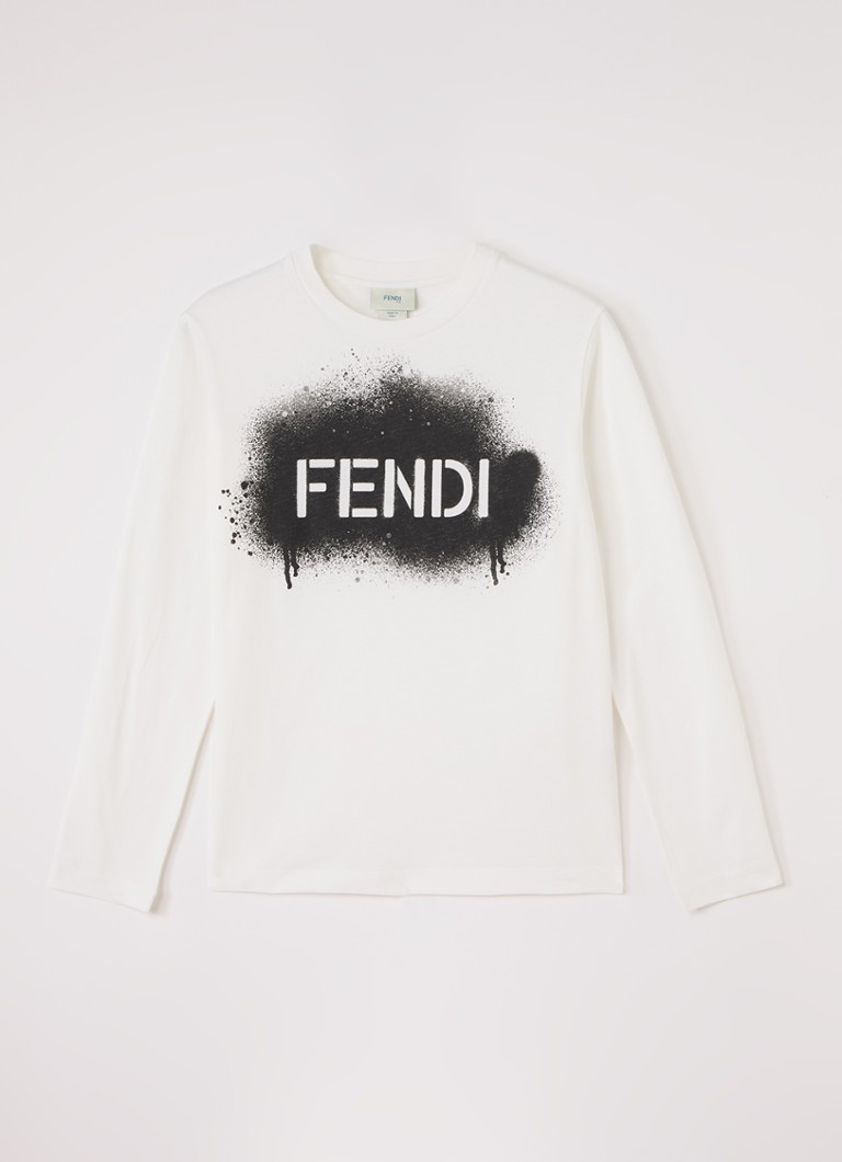 Fendi Jongens Longsleeve met logoprint in de kleur Gebroken wit, maat: 12+=162
