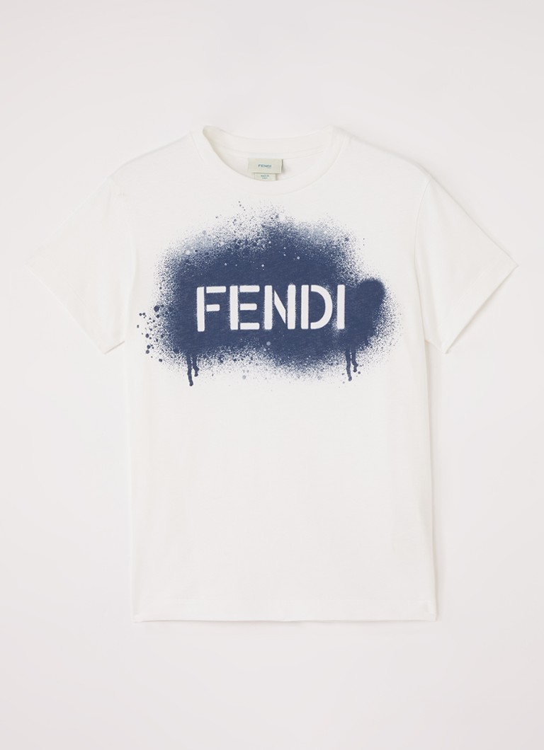 Fendi Jongens T-shirt met logoprint in de kleur Gebroken wit, maat: 12+=162