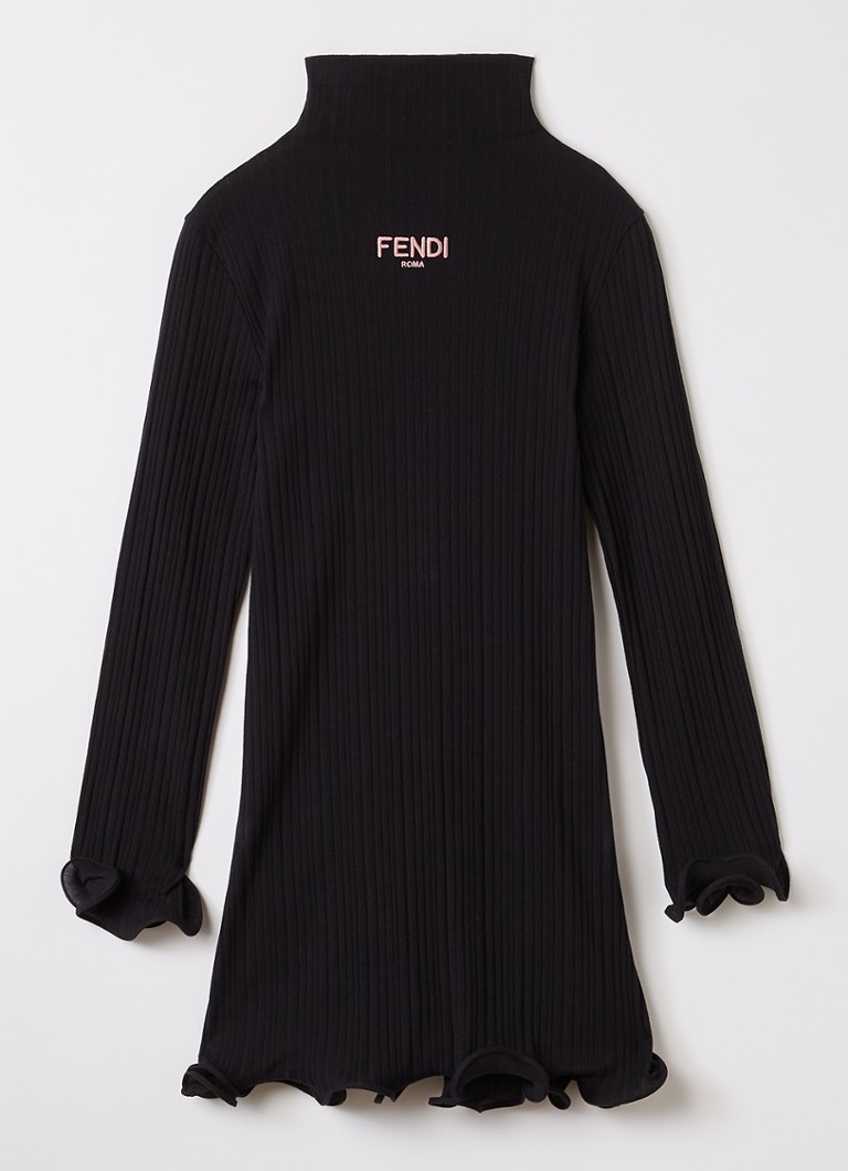 Fendi Meisjes Gebreide jurk met logoborduring in de kleur Zwart, maat: 8A=128