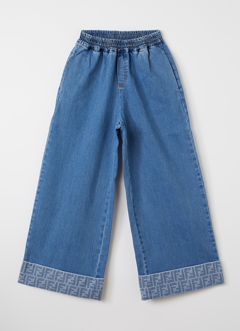 Fendi Meisjes Wide leg jeans met logoprint in de kleur Indigo, maat: 12+=164