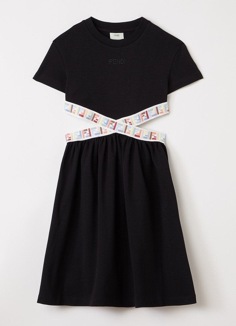 Fendi Meisjes Jurk met logo in de kleur Zwart, maat: 8J=128