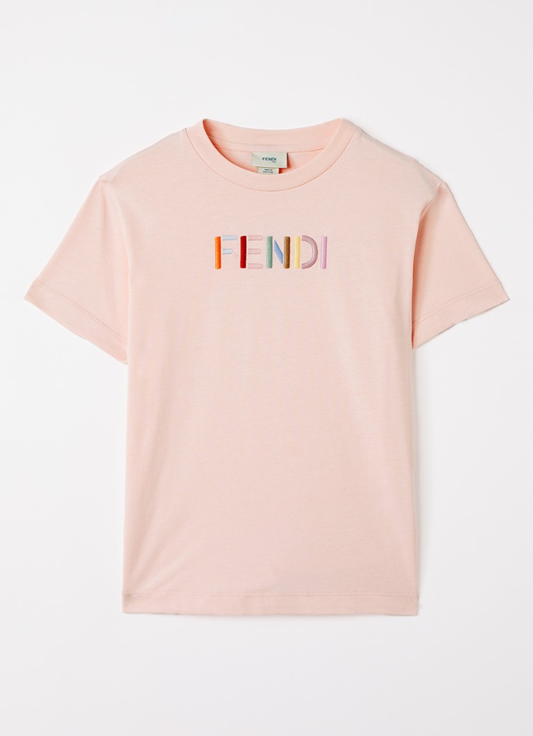 Fendi Jongens T-shirt met logoborduring in de kleur Zalmroze, maat: 12+=164