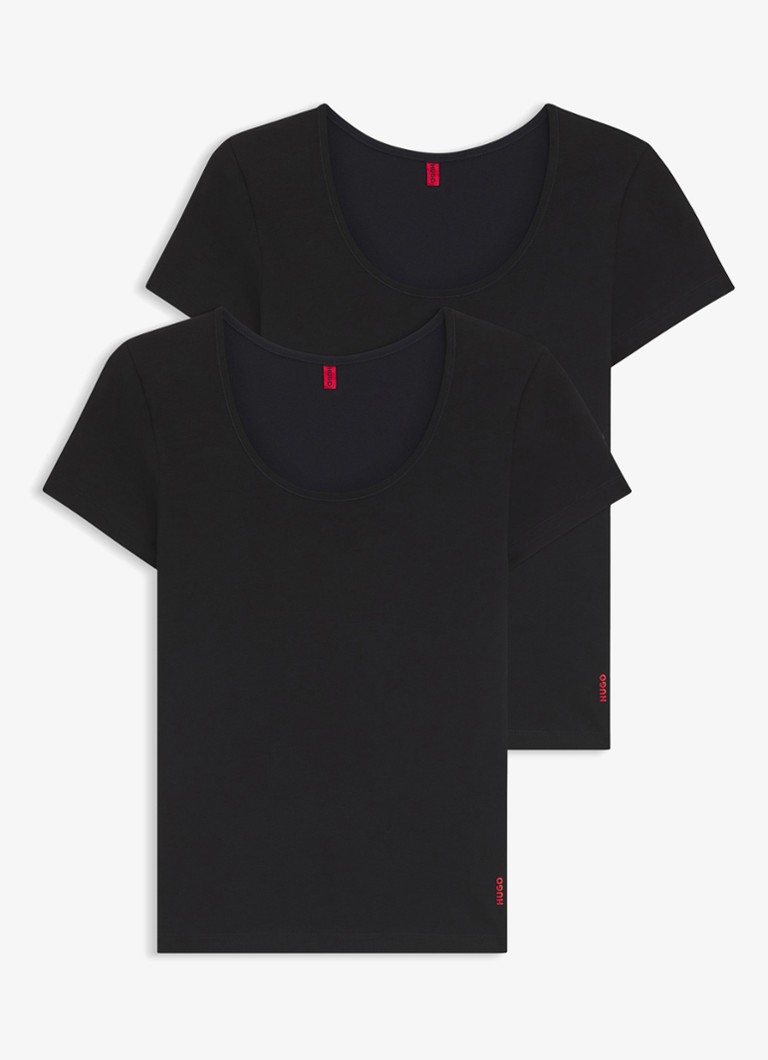 HUGO Dames T-shirt met logo in 2-pack in de kleur Zwart