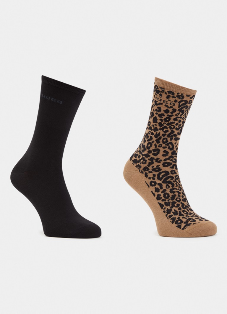 HUGO Dames Sokken in katoenblend met print in 2-pack in de kleur Zwart