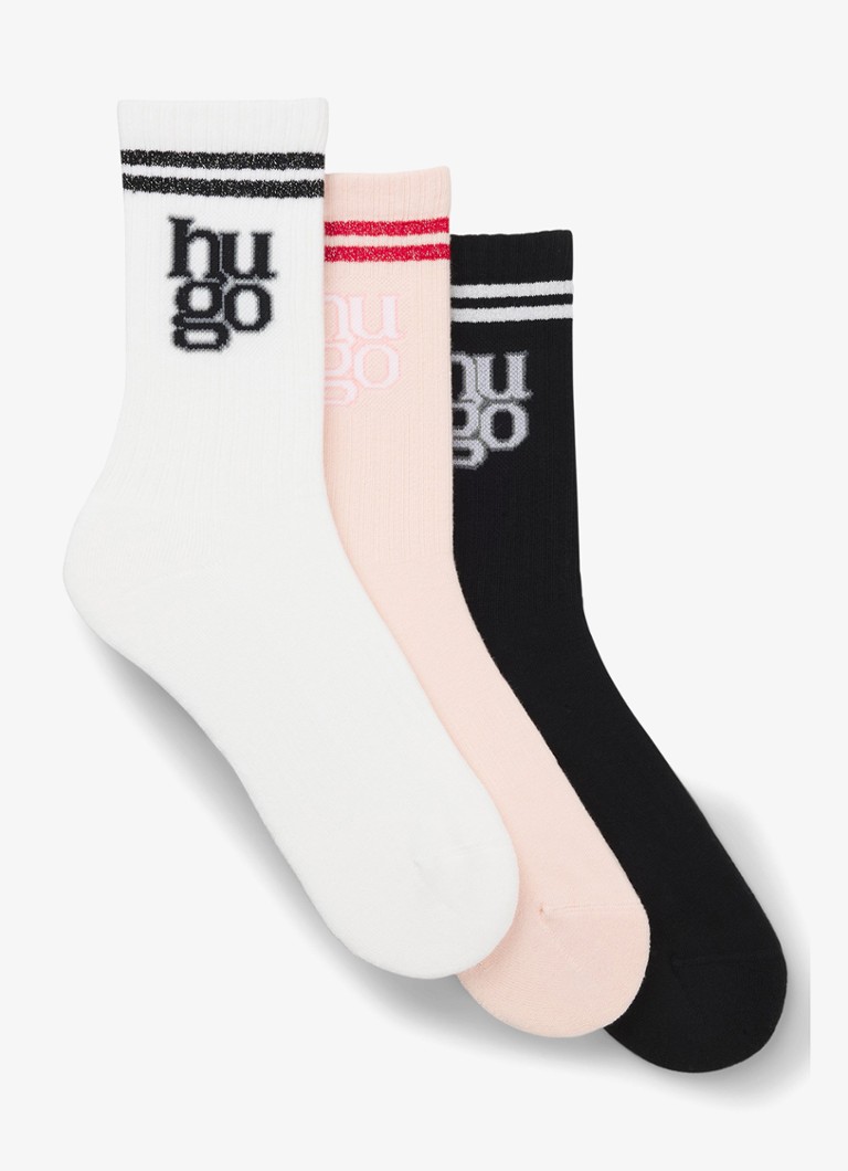 HUGO Dames Sokken met logo in 3-pack in de kleur Roze