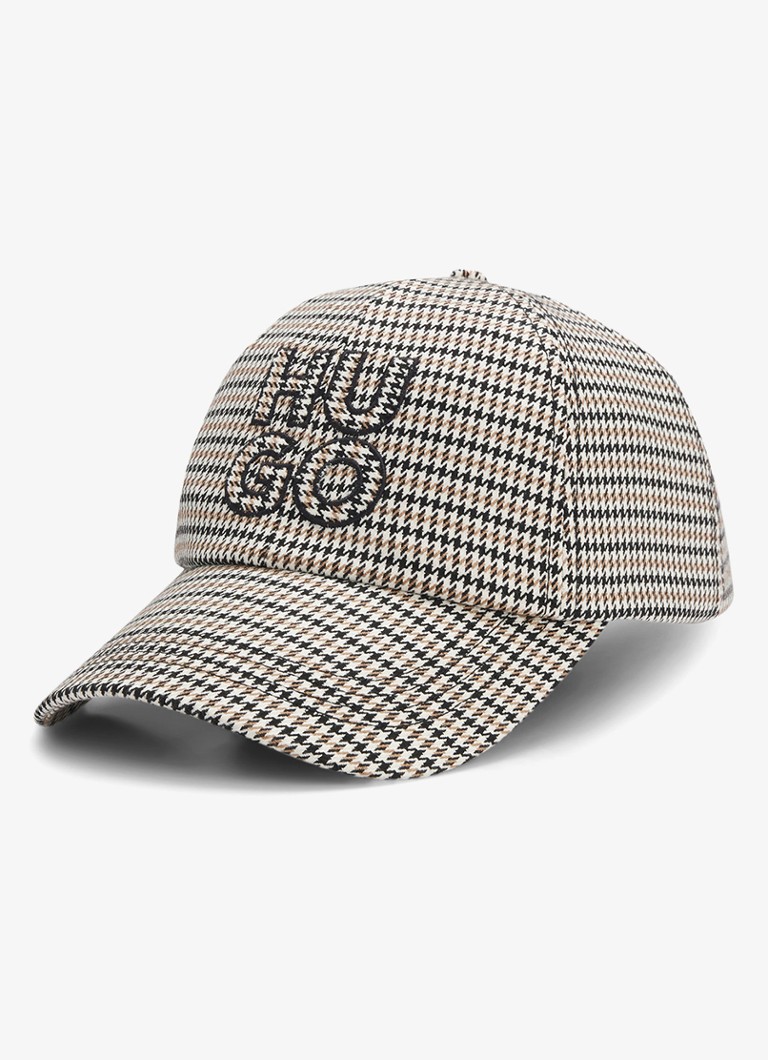 HUGO Dames Pet met pied-de-poule-dessin en logo in de kleur Open Miscellaneous-971 / Beige