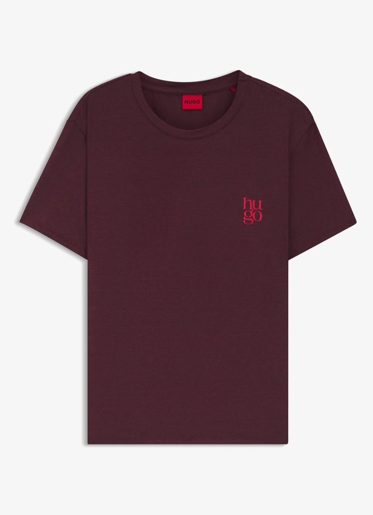 HUGO Dames Pyjamashirt van stretchjersey met logoprint in de kleur Aubergine