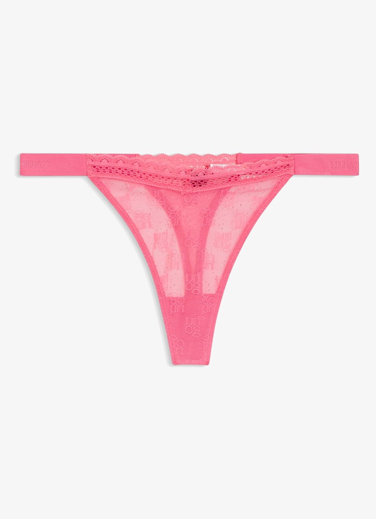 HUGO Dames String van mesh met logo in de kleur Roze