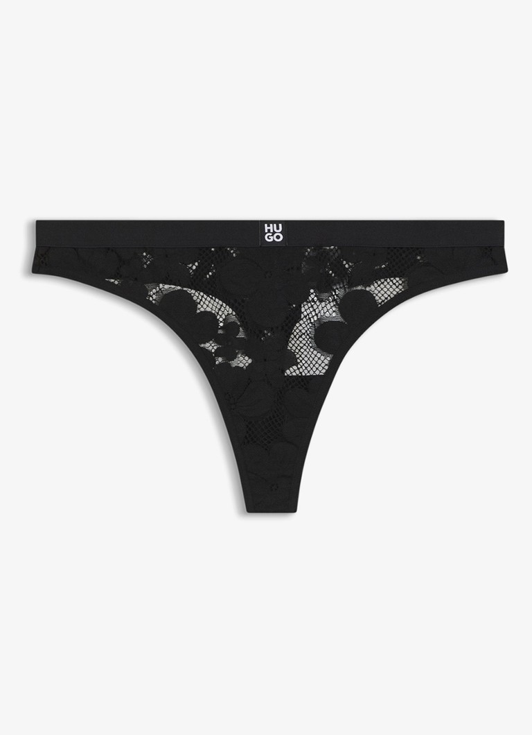 HUGO Dames String met logo in de kleur Zwart