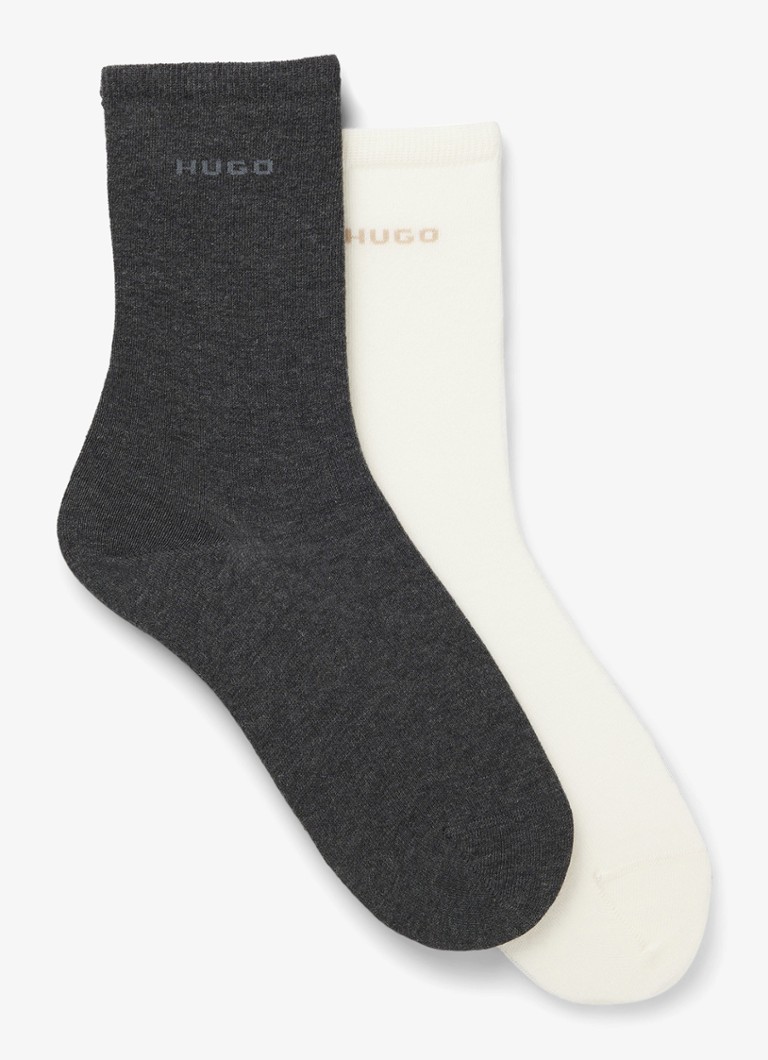 HUGO Dames Set van twee paar logosokken in standaardlengte van een katoenmix in de kleur Medium Grey-031 / Grijs