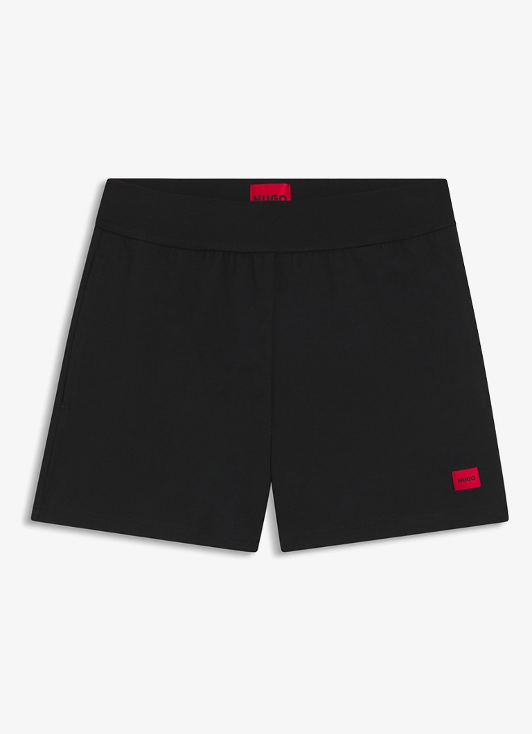 HUGO Dames Wide fit korte broek met logo in de kleur Zwart