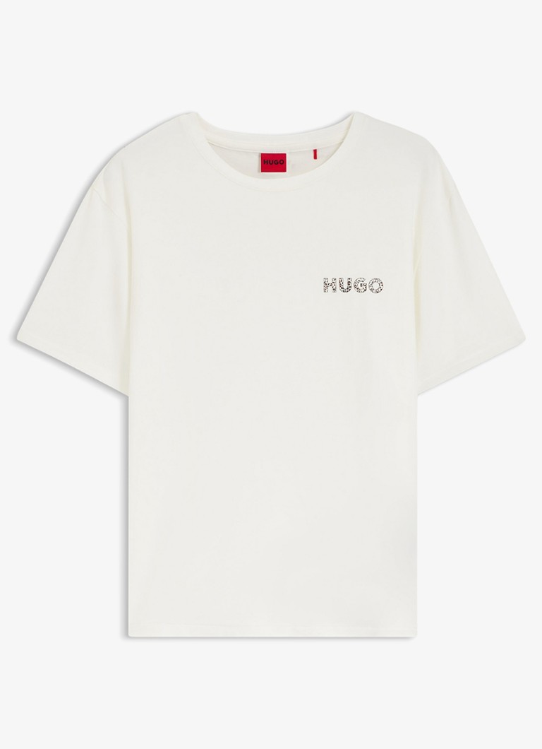 HUGO Dames Pyjamashirt van stretchjersey met logoprint in de kleur Wit