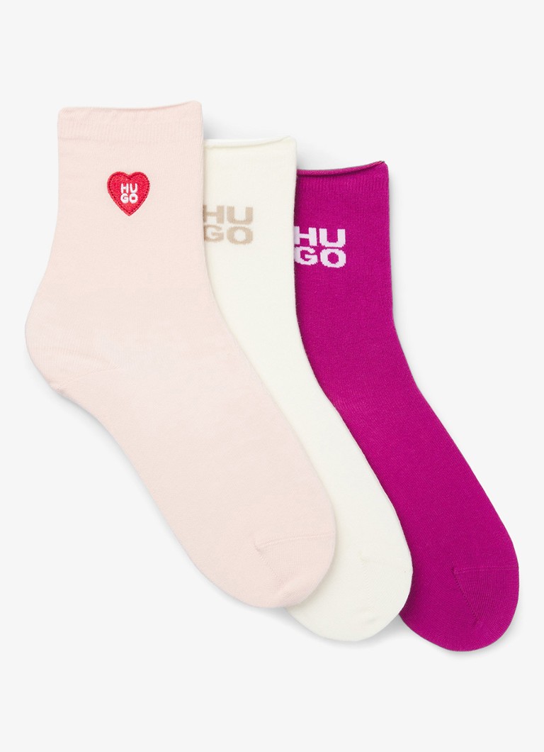 HUGO Dames Sokken met logo in 3-pack in de kleur Roze