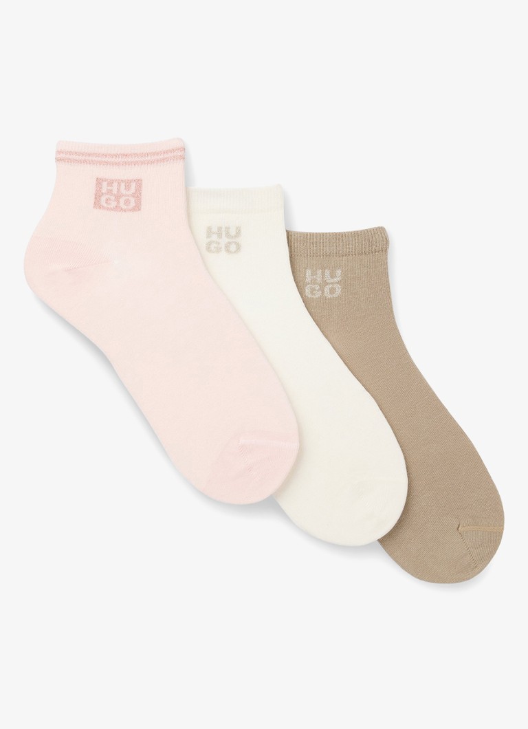 HUGO Dames Sokken met logo in 3-pack in de kleur Lichtroze