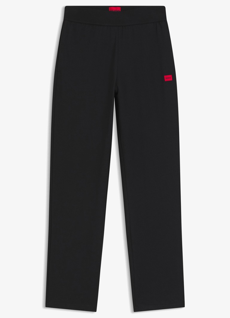 HUGO Dames Mid waist wide fit lounge joggingbroek met logo in de kleur Zwart