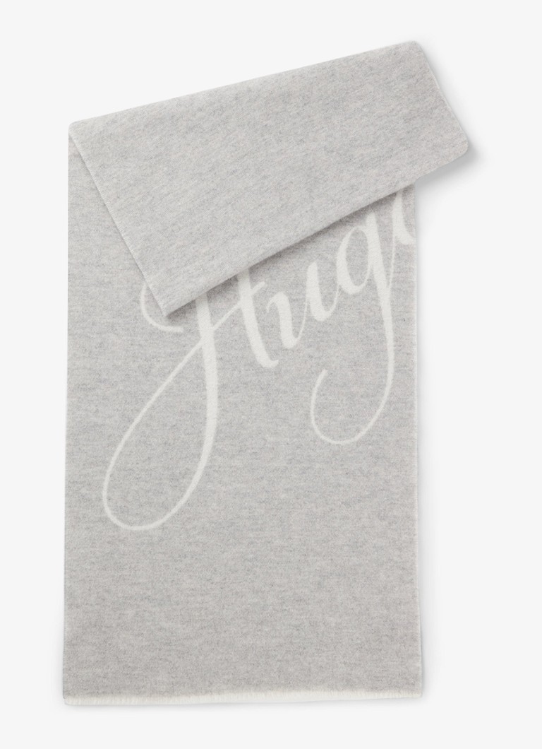 HUGO Dames Sjaal in wolblend met logo 180 x 40 cm in de kleur Open Grey-097 / Grijs