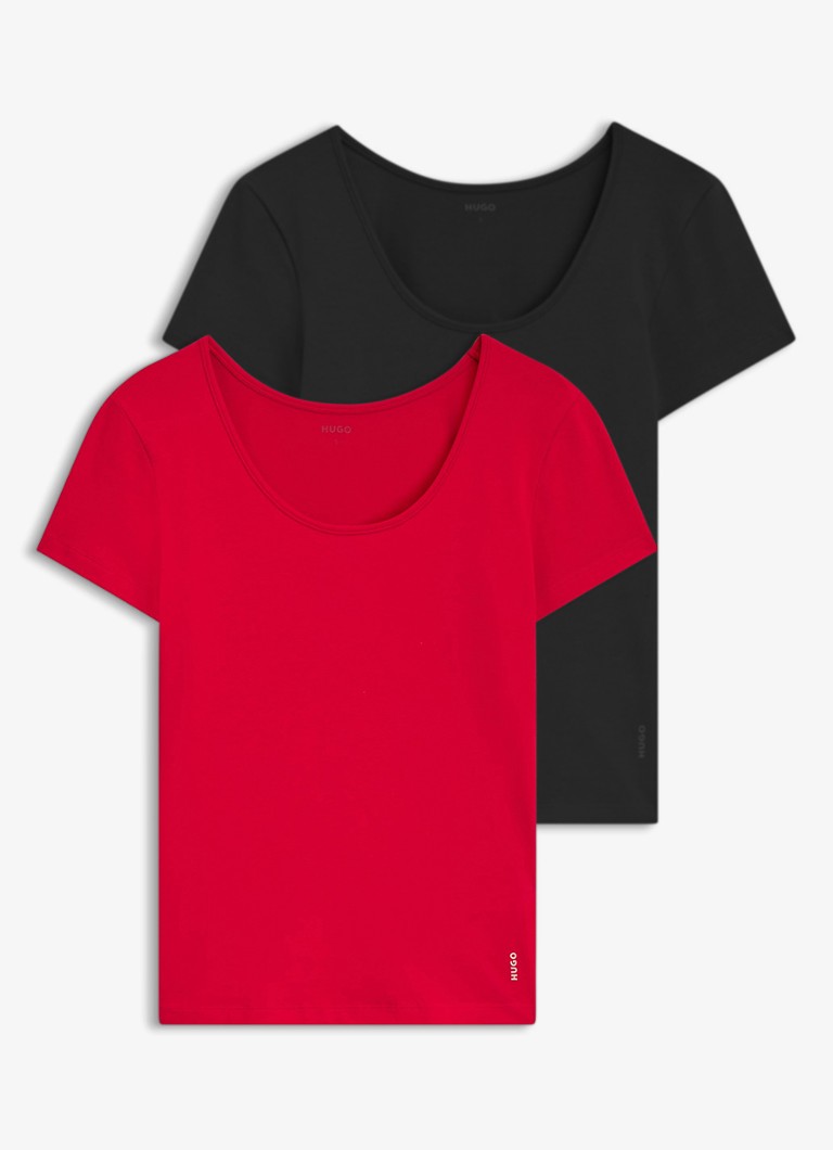 HUGO Dames T-shirt met stretch in 2-pack in de kleur Open Red-644 / Rood