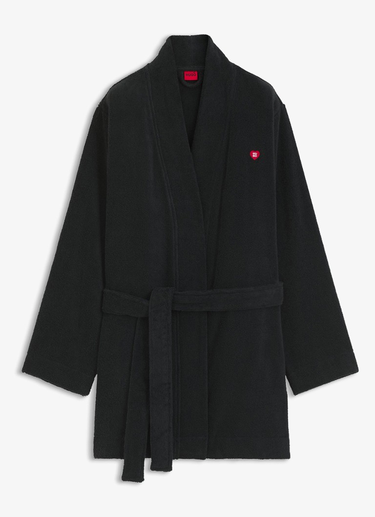 HUGO Dames Badjas met logoborduring in de kleur Zwart