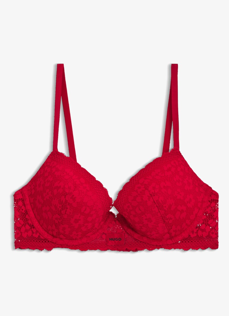 HUGO Dames Voorgevormde push-up beha van kant met dierenprint in de kleur Rood