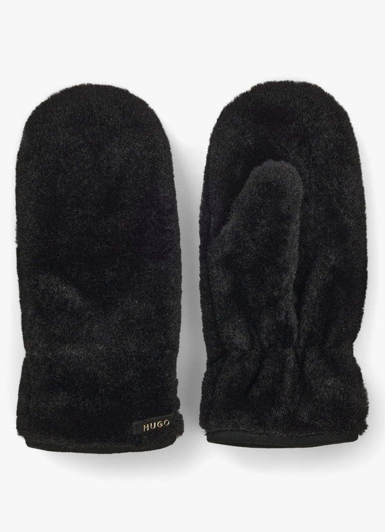 HUGO Dames Handschoenen met logo in de kleur Zwart