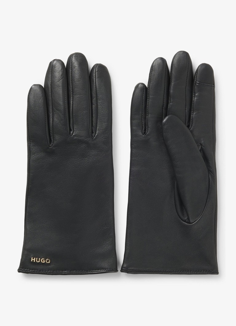 HUGO Dames Handschoenen van leer in de kleur Zwart