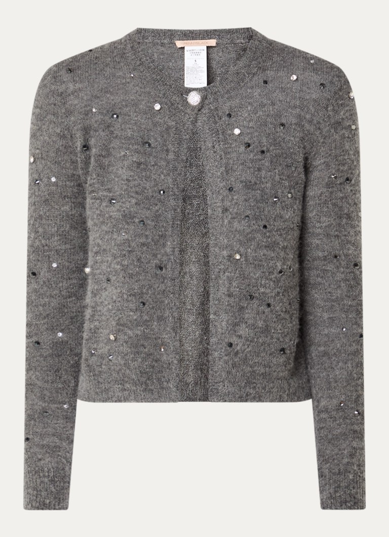 Pennyblack Dames Mastino fijngebreid vest in alpaca wolblend met strass in de kleur Grijsmele