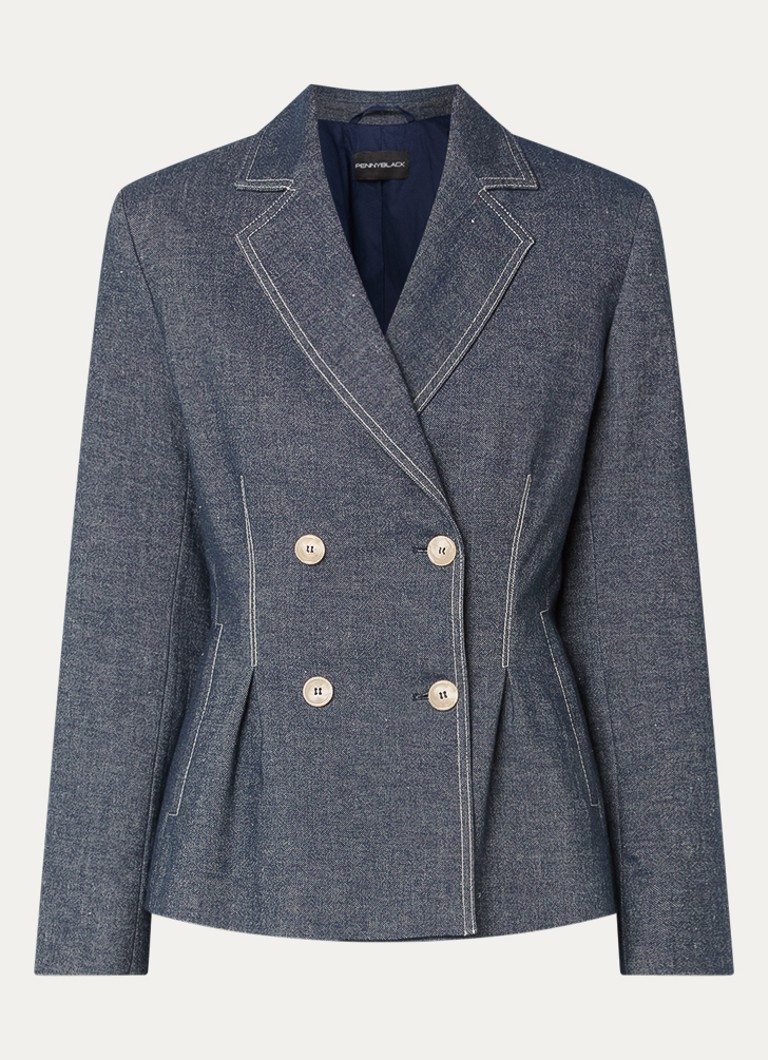 Pennyblack Dames Double-breasted blazer van denim met schoudervulling in de kleur Indigo