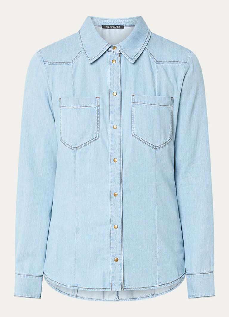 Pennyblack Dames Blouse van denim met borstzak in de kleur Lichtblauw