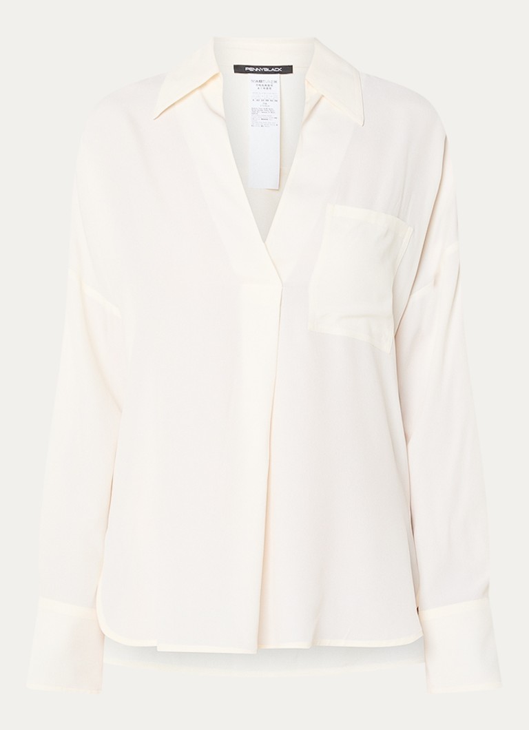 Pennyblack Dames Blouse met borstzak en V-hals in de kleur Ivoor