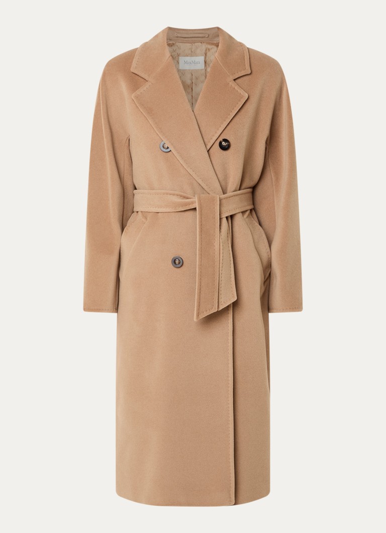 MaxMara Dames Madame mantel in kasjmierblend met strikceintuur in de kleur Camel