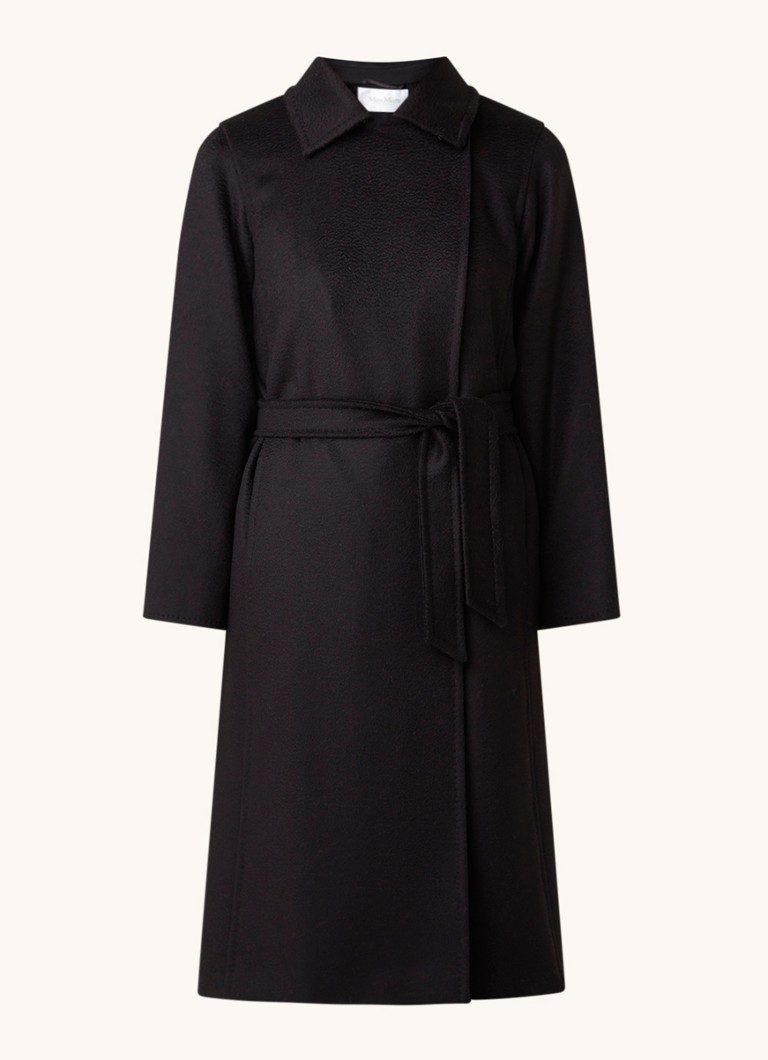 MaxMara Dames Manuela mantel met strikceintuur en steekzakken in de kleur Zwart
