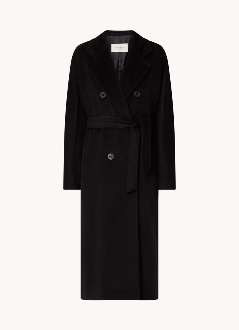 MaxMara Dames Madame double-breasted mantel in kasjmierblend met strikceintuur in de kleur Zwart