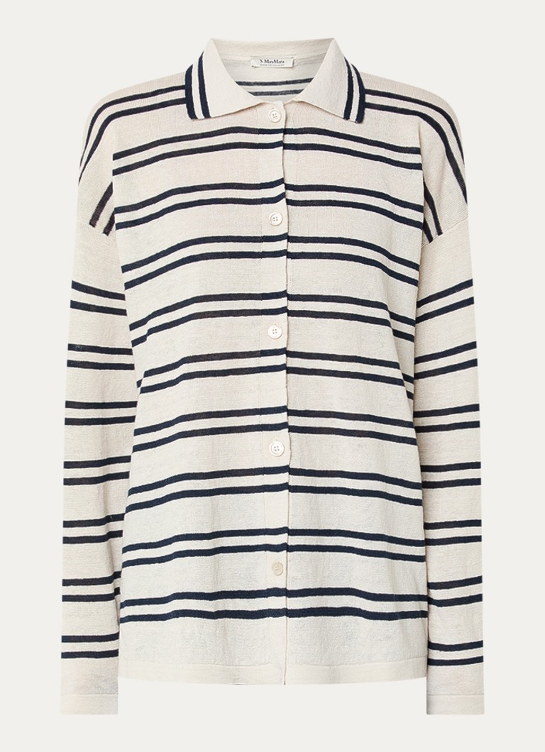 MaxMara Dames Origine fijngebreid vest van linnen met streepprint in de kleur Lichtgrijs